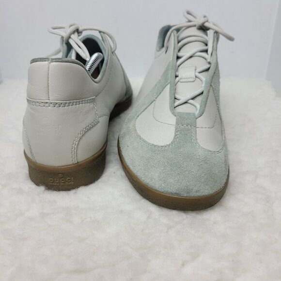 Gucci Mens Lace Up Sneaker Size 10 WHT Gray Suede White Leather 111 6091 - Picture 7 of 10